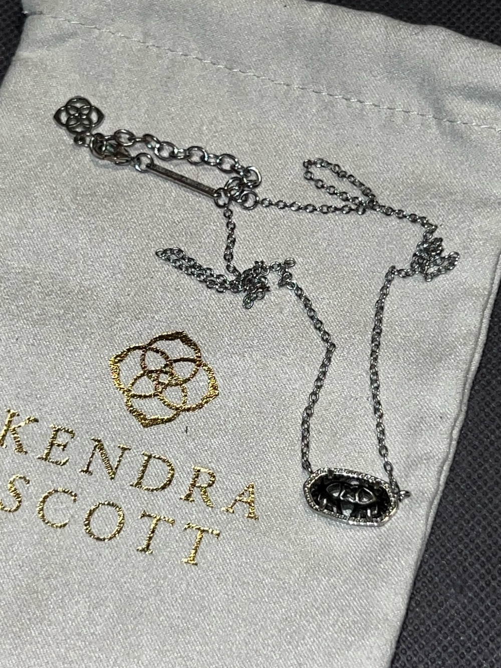 Kendra Scott Elisa Open Frame Filigree Pendant Necklace in Gunmetal / Rhodium